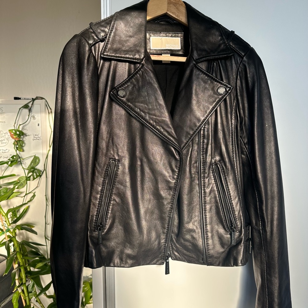 Michael Kors All Black Genuine Leather Jacket Size Small.